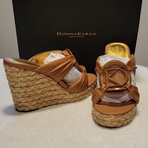 Donna Karan Tan Wedge Sandals